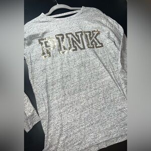 Pink Victoria's secret gray top with gold sequins open back Size XS EUC
